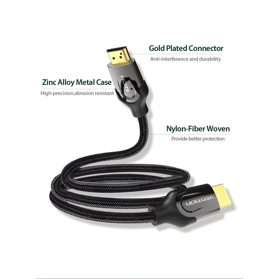 Vention 4K HDR Nylon Braided HDMI Cable with 18 Gbps High Speed Ethernet and Dolby True Audio Support (5m, 10m, 15m) | VAA-B05