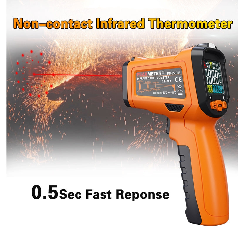 [CLEARANCE] PeakMeter PM6530B Laser LCD Digital IR Infrared Thermometer Temperature Meter Gun Point -50~550 Degree Non-Contact Thermometer