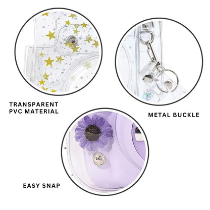 [CLEARANCE] Pikxi Cute Clear Transparent Case with Sling Type Bag Strap FUJIFILM Instax Mini 12 Instant Film Camera - Iridescent Daisy