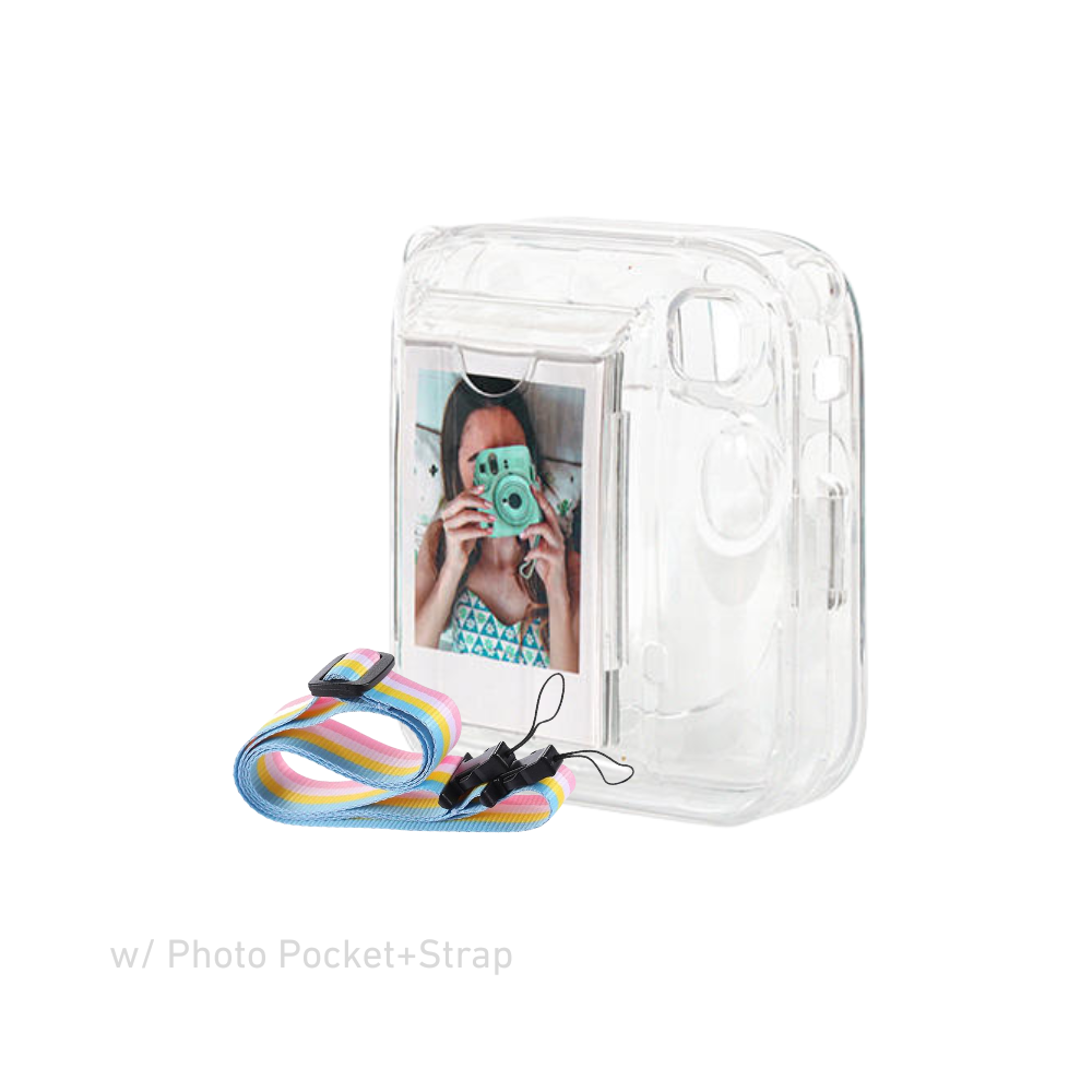 Pikxi Fujifilm Instax Mini 13 Transparent Crystal Camera Protective Case w/ Photo Pocket & Strap