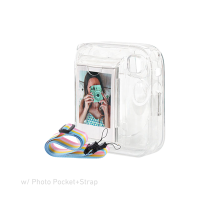 Pikxi Fujifilm Instax Mini 13 Transparent Crystal Camera Protective Case w/ Photo Pocket & Strap