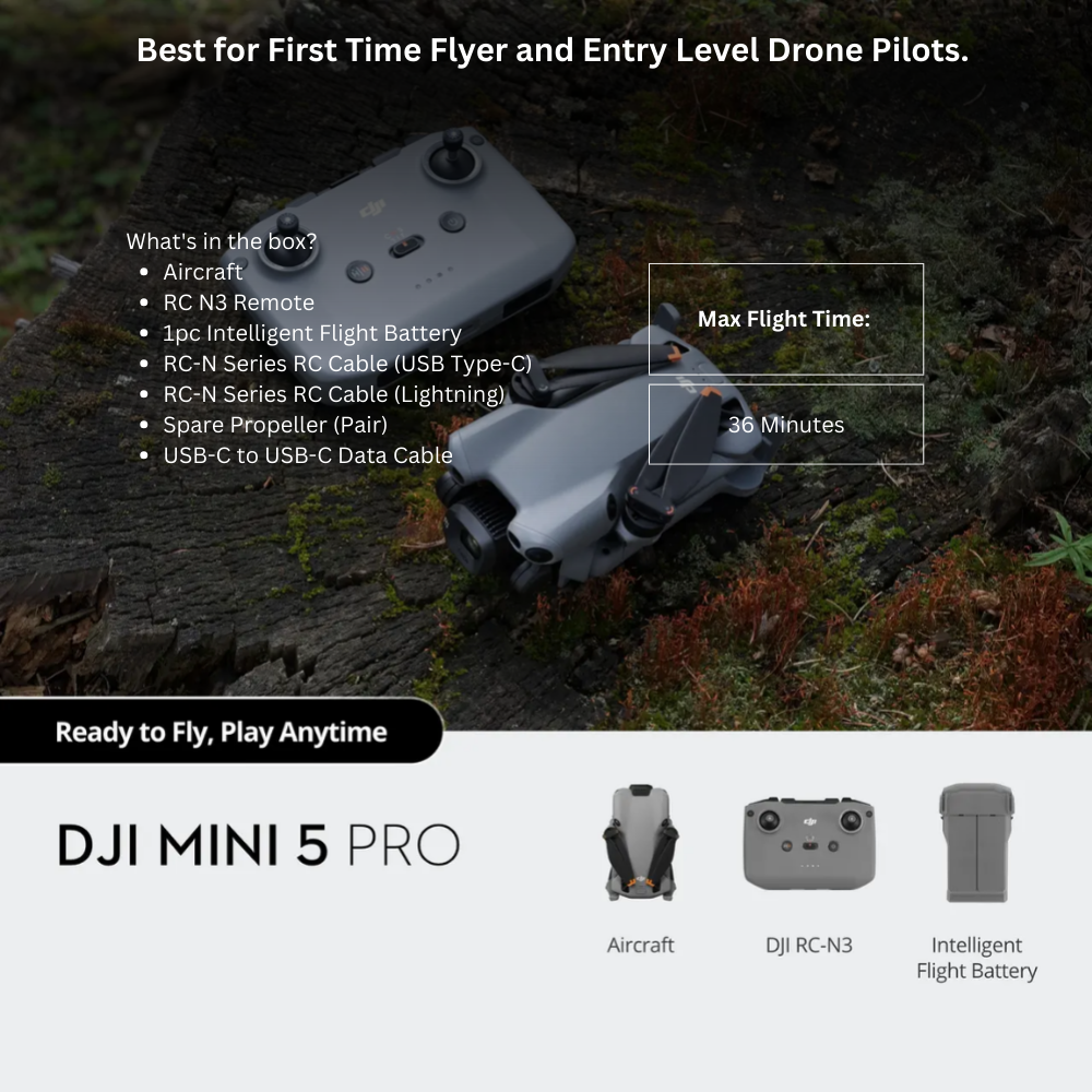 DJI Mini 5 Pro Fly More Combo Plus (RC 2) Drone 4K HDR Camera 3-Axis Gimbal, 34-Min Max Flight Time, Lightweight Foldable Design, Intelligent Obstacle Avoidance, GPS Return Home, ActiveTrack, QuickShots for Professional Aerial Photography & Videography