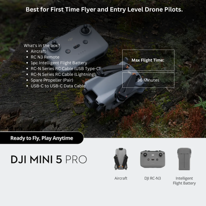 DJI Mini 5 Pro Fly More Combo Plus (RC 2) Drone 4K HDR Camera 3-Axis Gimbal, 34-Min Max Flight Time, Lightweight Foldable Design, Intelligent Obstacle Avoidance, GPS Return Home, ActiveTrack, QuickShots for Professional Aerial Photography & Videography