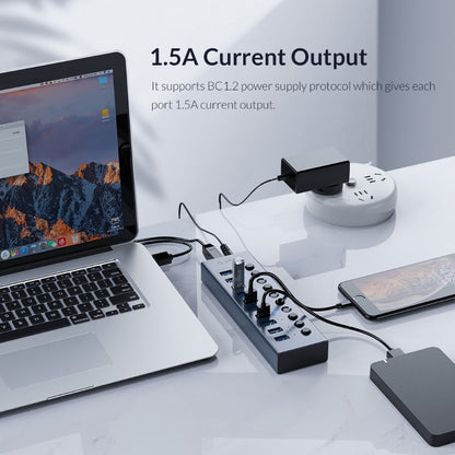 ORICO USB 3.0 5Gbps 13-Port Hub with Individual Switches & 60W Power Supply for PCs, Computer Desktops & Laptops (Windows, macOS, Linux) | USB Hub Extension Docking Station | ORICO-BT2U3