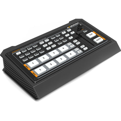 AVMatrix HVS0402U 4 Channel HDMI Live Streaming Video Switcher with T-bar/Auto/Cut Transition Effects, Chroma Key and Luma Key, 2 PIP/POP, 49 Preset Patterns, Audio Mixing/AFV and LAN Port for PC Control Software