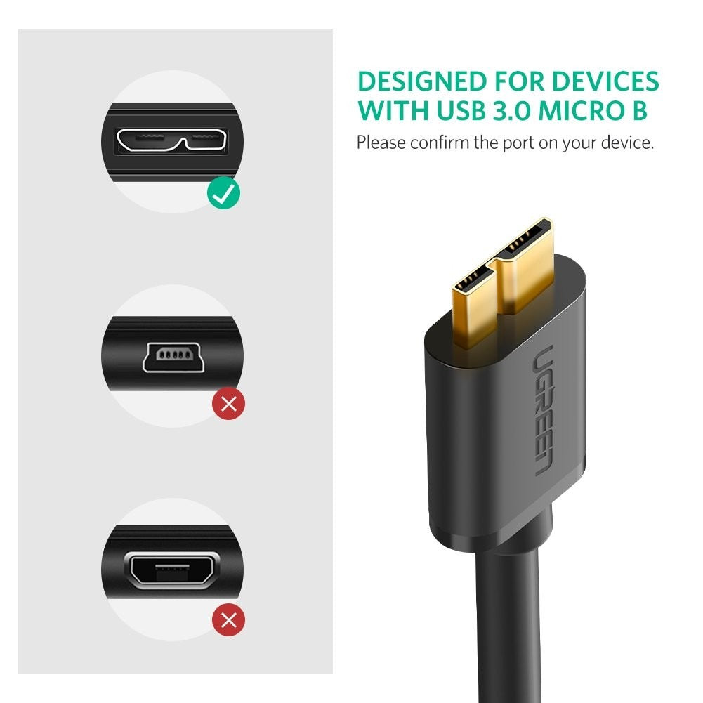 UGREEN USB 3.0 A Male to Micro USB 3.0 Male Cable 5Gbps High Speed Gold-Plated Data Hard Drive Cord (Available in 0.5M, 1M, and 2M) | 10840, 10841, 10843