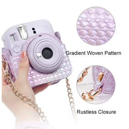 Pikxi Metallic Finish Basket Weave Pattern Photo Album and Case for FUJIFILM Instax Mini 12 Instant Film Camera - Available in Pastel Blue, Blossom Pink, White, Mint Green, Purple and Silver Colors