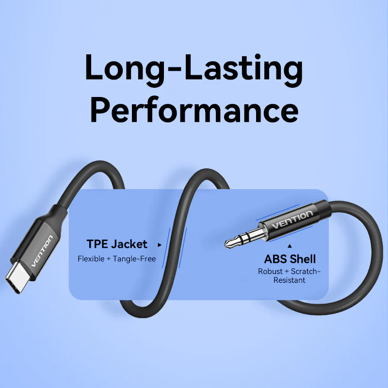 Vention 1.5-Meters USB-C Male to 3.5mm Male Jack Audio Cable with DAC Adapter ABS Type for Laptops, Headphones, Car Stereo, Smartphones & Speakers