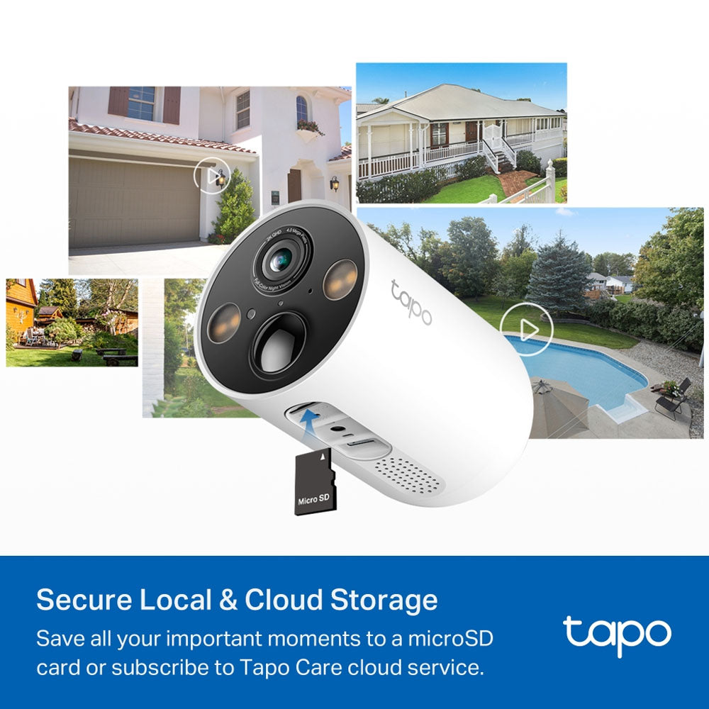 TP-Link Tapo C425 Solar Powered 2K QHD 4MP Smart AI CCTV Camera Kit with 10000mAh Battery, Color Night Vision, IP66 Weatherproof, 512GB MicroSD Slot for Home Security