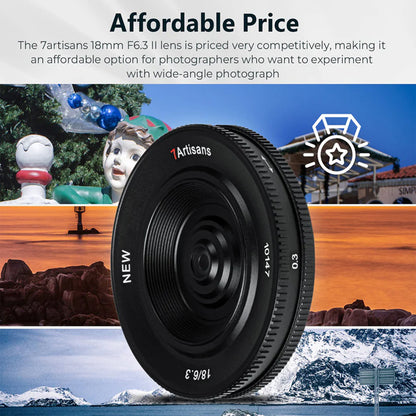 7Artisans 18mm F/6.3 Mark II APS-C Format Fujifilm X Mount Wide Angle Prime Pancake UFO Slim Lens MF Manual Focus for Mirrorless Cameras