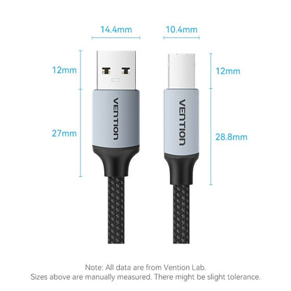 Vention USB 2.0 Male to B Male Printer Cable Gray Aluminum Alloy With All-in-One Devices, Printers, Scanners, Fax (CTT)