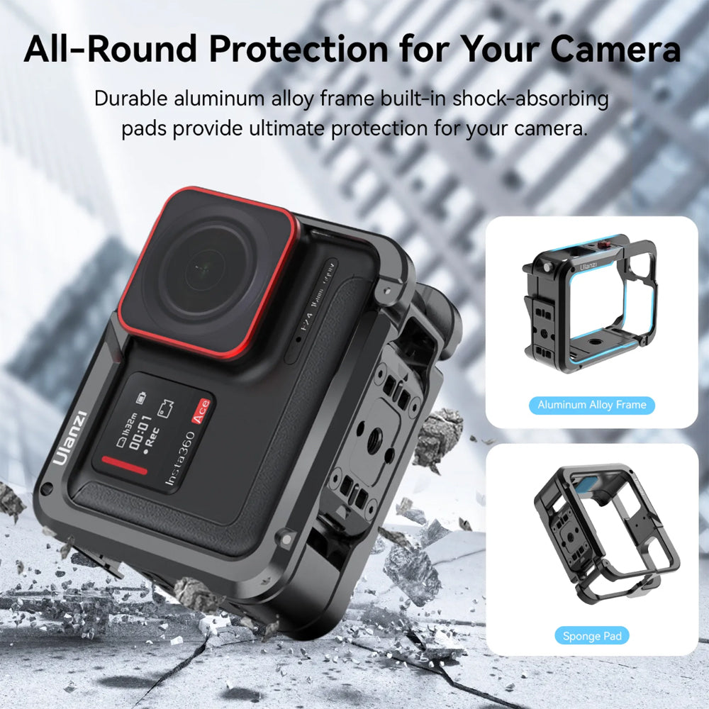 Ulanzi IN-02 Insta360 Ace / Pro Metal Camera Cage with Multi Accessory Compatibility and Side Flip Design for Action Cameras