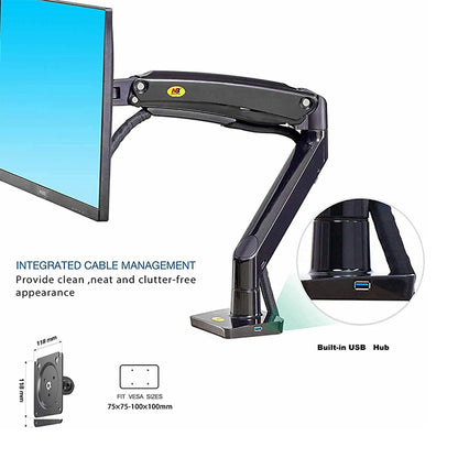 [CLEARANCE] NB North Bayou F100A 22"- 35" with 12Kg Max Payload Heavy Duty VESA Monitor Desk Mount Stand and Gas Strut Full Motion Swivel Computer Arm and USB 3.0 Port for LCD LED TV Television