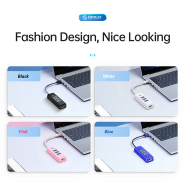 [CLEARANCE] ORICO 4-in-1 USB-A 3.0 Data Hub with 5Gbps USB-A 3.0 Input, 2.5Gbps Ethernet, 5Gbps USB 3.0 Type A Output for Windows 8/10, macOS, Linux | Blue