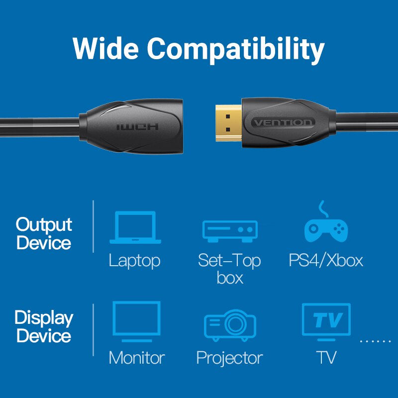 Vention HDMI 2.0 Extension Cable PVC (Male to Female) 4KHD 60Hz Video Cable with Aluminum Alloy Shell, Audio and Video Sync (Different Lengths Available) (VAA-B06)