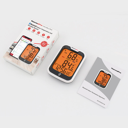 ThermoPro TP358 Hygrometer and Thermometer with Built-in Clock, Bluetooth 5.0, Premium Sensirion 260ft Humidity and Temperature Sensors, Comfort Level Indicator, Backlight and App Support for Indoors and Greenhouse Use