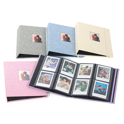 [CLEARANCE] Pikxi AM208 Elegant Photo Album Denim Style with 208 Photos and 26 Pages Cover Frame Window and Elastic Loop Latch for Fujifilm Instax Mini Instant Camera - Pink