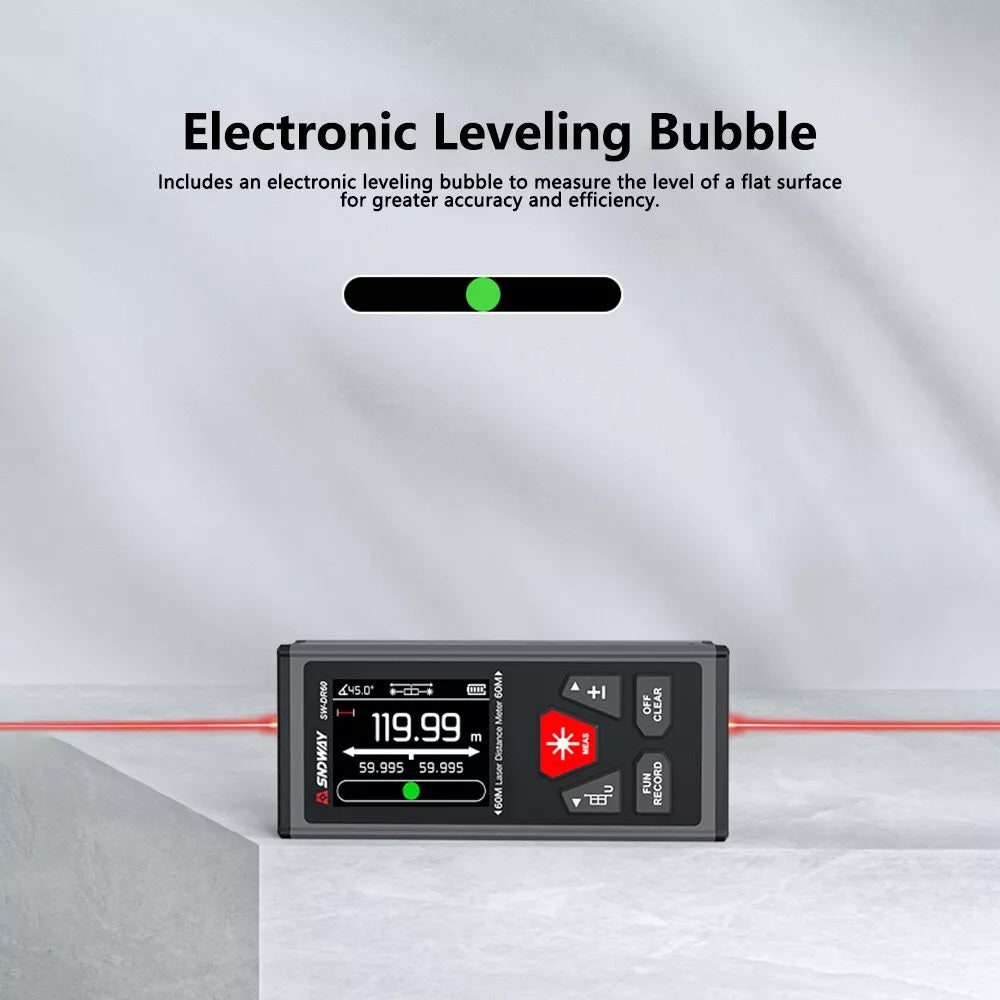 SNDWAY Dual Rechargeable Laser Distance Meter with Bidirectional 60M /120M Measuring Range, Laser Class Level II, LCD Display Screen, Magnetic Back and Multiple Measurement Function Options for Industrial and Home Improvements | SW-DR60