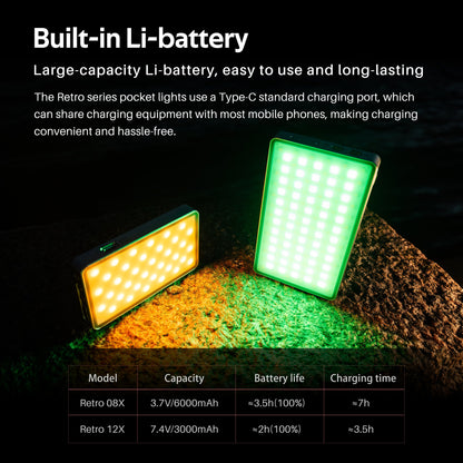 Viltrox RETRO 12X RGB Pocket LED Fill Light 2500-8500K with 26 Lighting Effects, Mobile App Control & Powerbank Mode for Smartphones & Digital Camera Photography