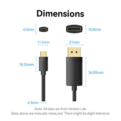 Vention USB-C to DP 4K HD Cable Black 4K/60Hz For Laptop, Phone, Tablet, TV, Projector, Monitor