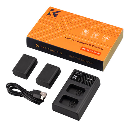 K&F Concept NP-FW50 (3-Pack / 2-Pack) 1100mAh Rechargeable Camera Battery Replacement and Triple / Dual Slot Charger Kit with USB Type-C / Micro B Input Fast Charging Ports for Selected Sony Cameras