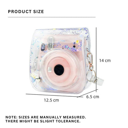 [CLEARANCE] Pikxi Cute Clear Transparent Case with Sling Type Bag Strap FUJIFILM Instax Mini 12 Instant Film Camera - Iridescent Daisy