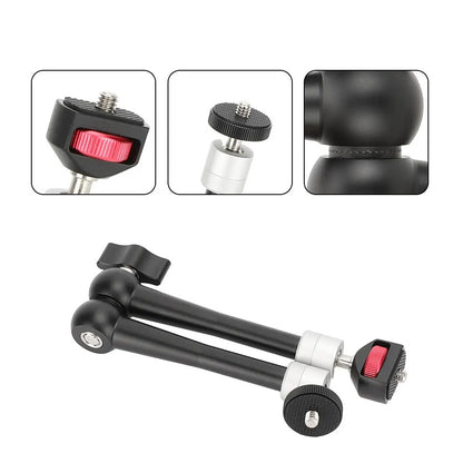Pxel Articulating Aluminum Alloy Magic Arm with Dual 360° Ball Head + Dual 1/4" Thread Screw Mounts with 3.3lb / 1.49kg Max Payload for Camera Monitors, Action Cameras & Camera Accessories | MA8 | MA9
