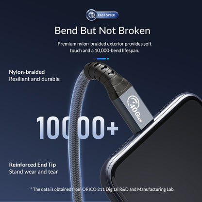 ORICO TBZ4 (0.3m, 0.8m, 2m) USB Type C Thunderbolt 4 USB-C Data Cable with 40Gbps High-Speed Transmission Rate, PD 100W, 8K 60Hz UHD, USB-C Male to USB-C Male, Nylon Braided for Notebooks, Tablet, PC