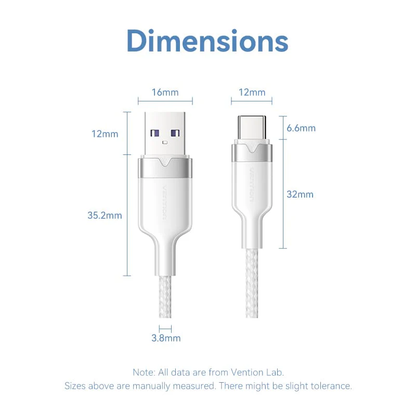 Vention 2-Meters USB 2.0 Type-A Male to Type-C Male 6A Fast Charging Cable 480Mbps Data Transmission Speed Aluminum Alloy Type