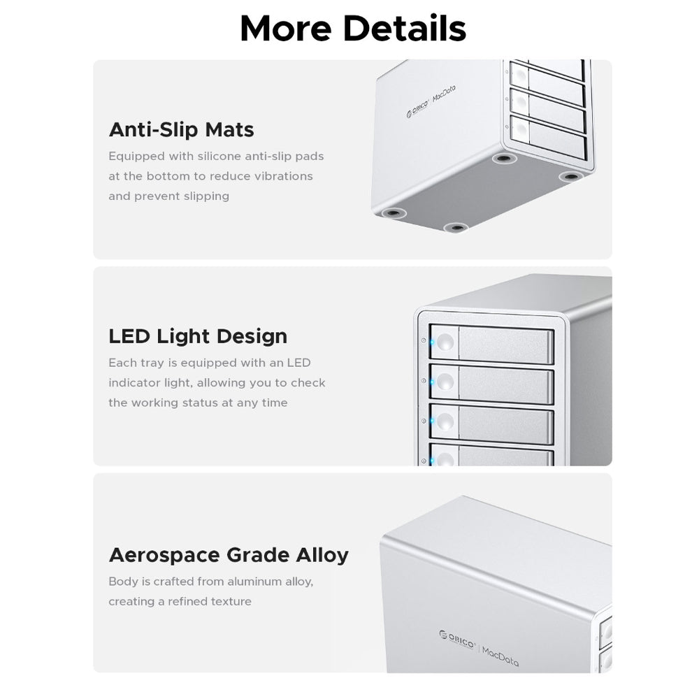 ORICO MacData Vault 5-Bay RAID DAS Solution 5GBPS USB 3.0 Hard Drive Enclosure for 2.5-3.5" SATA SSD/HDD with 110TB Max Storage & Built-In 150W Power Supply for Computer Desktops & Laptops (Windows, MacOS & Linux)