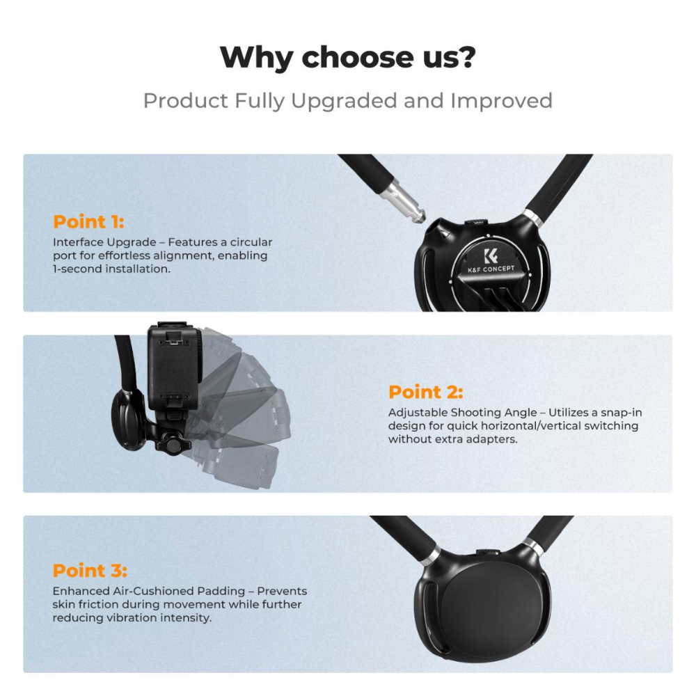 K&F Concept Neck Mount for Action Camera/Smartphone w/ Quick Release, Angle Control, 150cm Strap