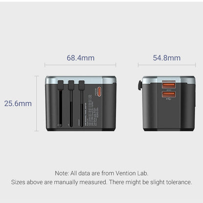 [CLEARANCE] Vention 20W Multi-Port Universal Travel Adapter with Fast Charging USB PD Ports, US/AU/UK/EU Male and Female Plugs for Smartphone, Tablet, Laptop etc. | FJCB0