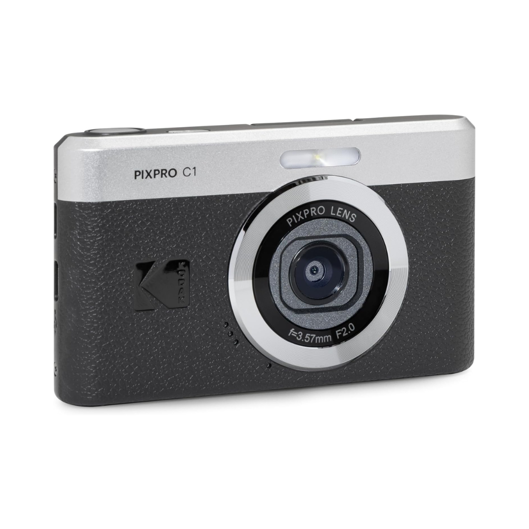 KODAK PIXPRO C1 Compact Digital Camera with 16GB TF Card & Card Reader Bundle Set, 180° LCD Flip Screen, 26mm Fixed Focus Lens, 4x Digital Zoom, 13MP CMOS Sensor, Full HD Video, Built-In Li-Ion Battery | Black Brown