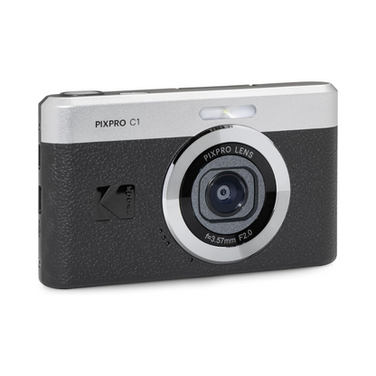 KODAK PIXPRO C1 Compact Digital Camera with 16GB TF Card & Card Reader Bundle Set, 180° LCD Flip Screen, 26mm Fixed Focus Lens, 4x Digital Zoom, 13MP CMOS Sensor, Full HD Video, Built-In Li-Ion Battery | Black Brown