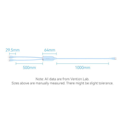 [CLEARANCE] Vention 1.5 meters 100W USB 2.0 Type C Male to Dual Male PD Fast Charging Data Cable with High-Speed 480mbps Transfer Rate for Smartphone, Tablet, Laptop, Gaming Console