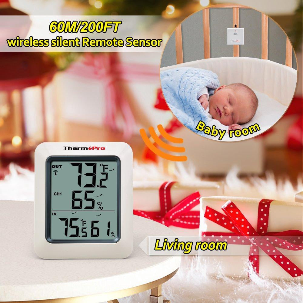 ThermoPro TP-60 Digital Hygrometer Indoor Outdoor Thermometer Humidity Monitor, with Temperature Gauge Meter, Wireless, 200ft/60m Range