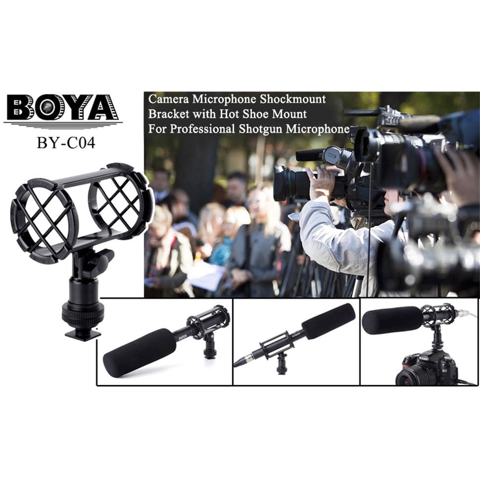 [CLEARANCE] Boya BY-C04 Camera Video Microphone Shock Mount for Boya BY-BM6060 Rode NTG-1, NTG2, NTG-3, NTG-4 Audio Technica AT897, ATR6550 Sennheiser MKH-416, ME66/K6 MKE-600 Azden SGM-1X Sony ECM-CG50