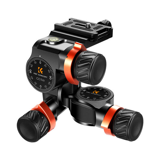 K&F Concept 3 Way Geared Tripod Head Accessories with Arca-Swiss Quick Release Plate, High-Precision Micrometric Knobs, Aluminum Alloy, 6 kgs Max Load Capacity, 1/4"-20 Screw for Professional Photography, Video Recording & Content Creation