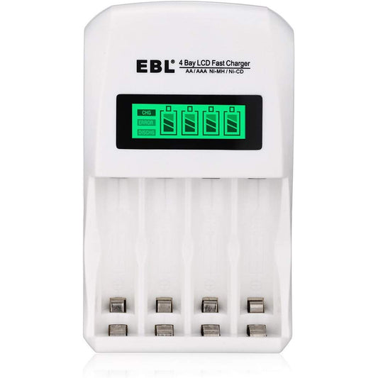 EBL LN-6907 4-Bay Smart Battery Charger with LCD Indicator Screen, Individually Controlled Quick Charging Slots, and Intelligent Overcurrent Protection for AA AAA Ni-MH Ni-CD Rechargeable Batteries