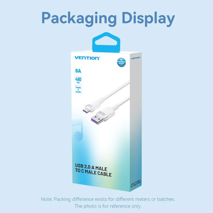 Vention 2-Meters USB 2.0 Type-A Male to Type-C Male 6A Fast Charging Cable 480Mbps Data Transmission Speed Aluminum Alloy Type
