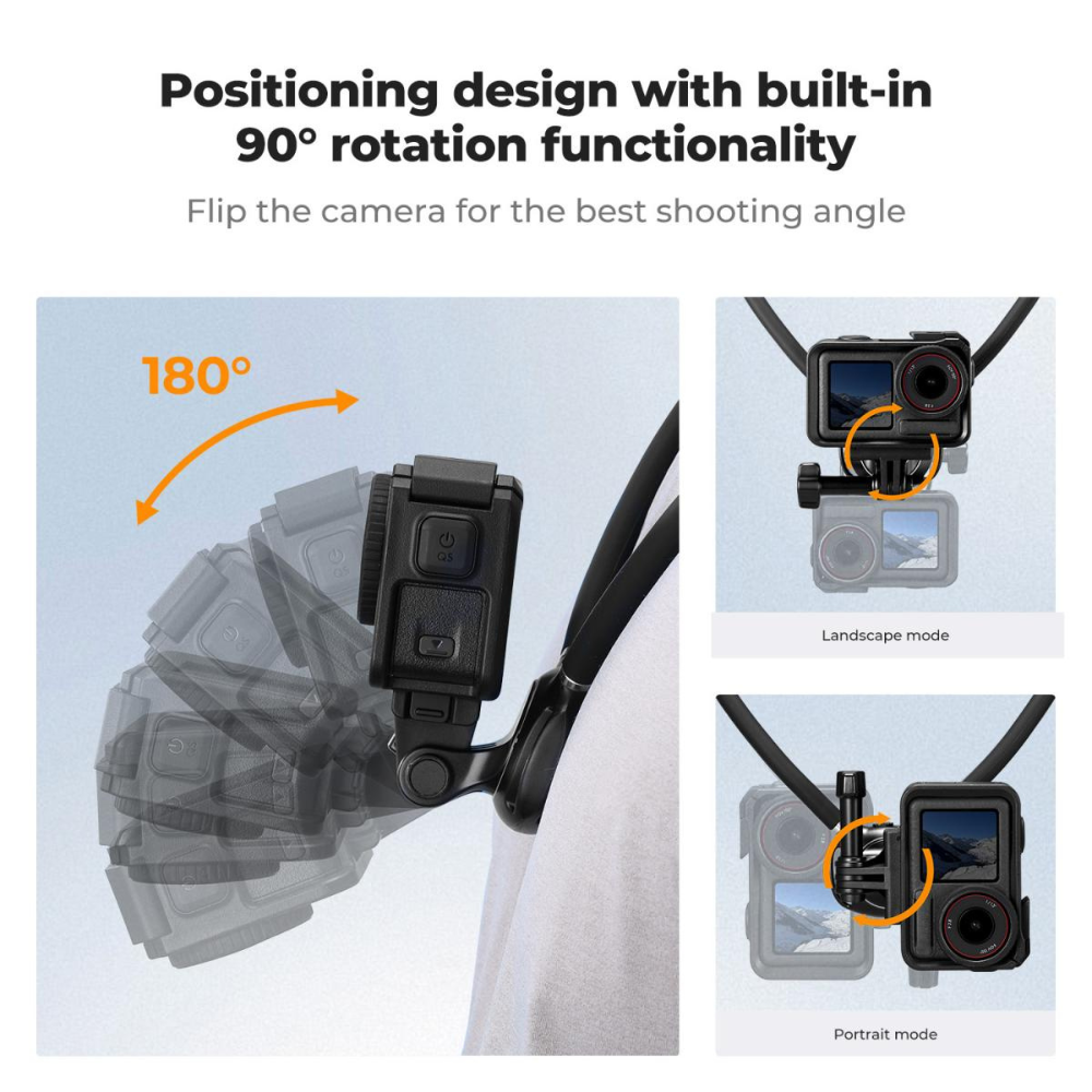 K&F Concept Neck Mount for Action Camera/Smartphone w/ Quick Release, Angle Control, 150cm Strap