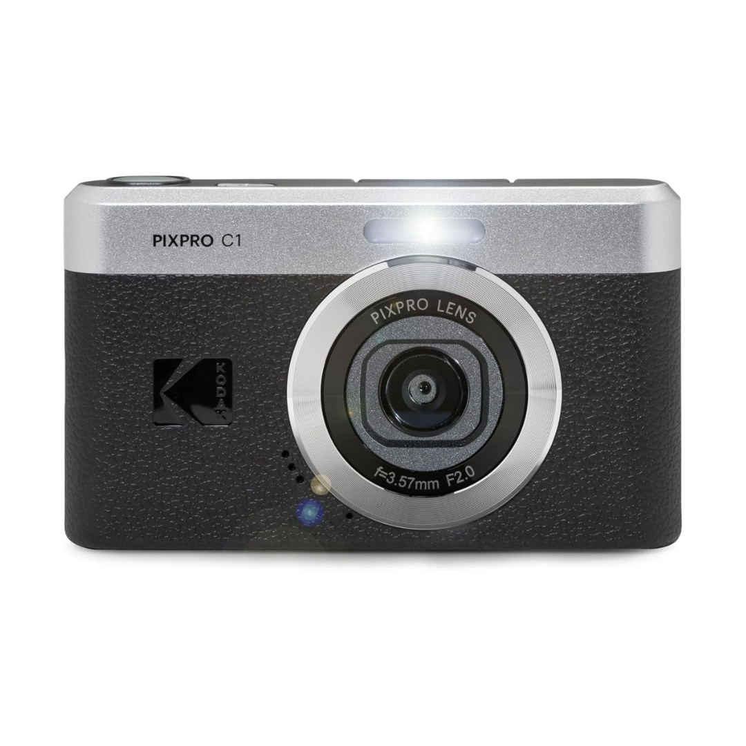 KODAK PIXPRO C1 Compact Digital Camera with 16GB TF Card & Card Reader Bundle Set, 180° LCD Flip Screen, 26mm Fixed Focus Lens, 4x Digital Zoom, 13MP CMOS Sensor, Full HD Video, Built-In Li-Ion Battery | Black Brown