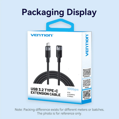 Vention 0.5-Meter USB 3.2 Gen 2 Type-C Male to Female 5A Fast Charging Cable with 10Gbps Data Transmission Speed Aluminum Alloy Type
