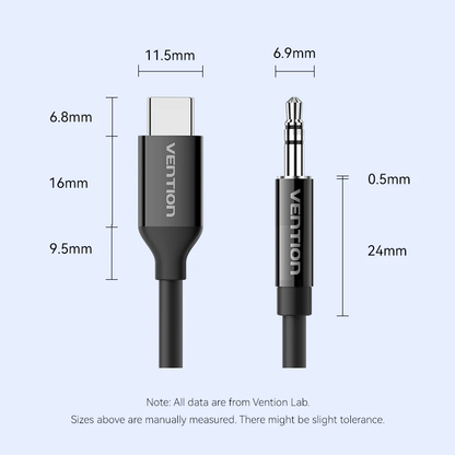 Vention 1.5-Meters USB-C Male to 3.5mm Male Jack Audio Cable with DAC Adapter ABS Type for Laptops, Headphones, Car Stereo, Smartphones & Speakers