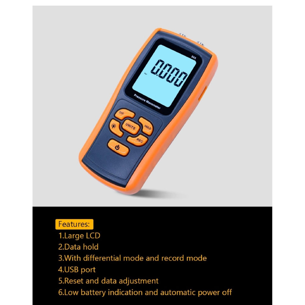 [CLEARANCE] Benetech GM505 Handheld Digital Pressure Meter Manometer +/-2.49KPa Pressure Gauge Tester USB Manometro with 13 unit choice