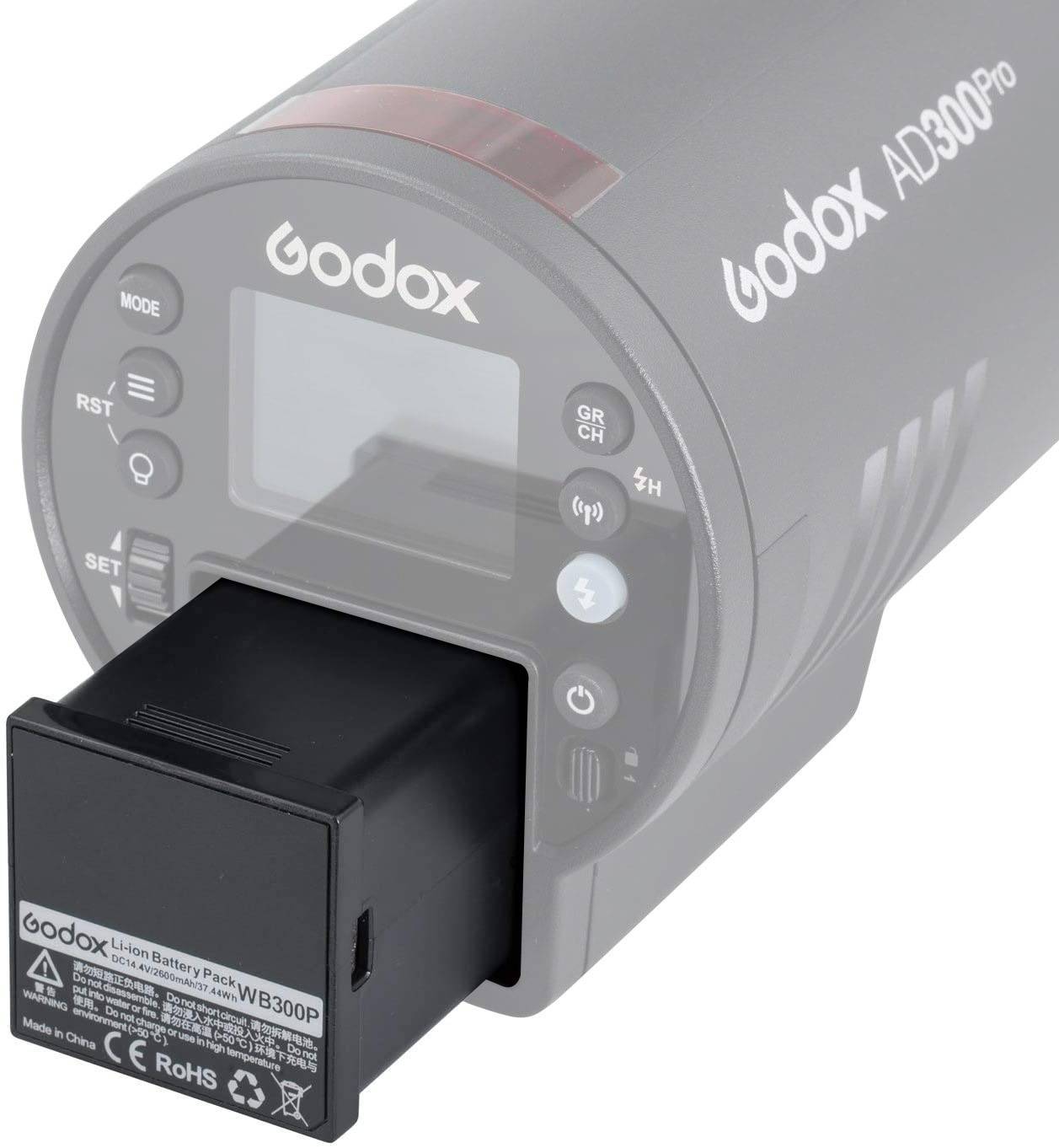 Godox WB300P Battery for AD300Pro Flash Head with 2600mAh, 14Volts for 300 Full Power Flashes