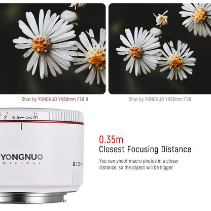 Yongnuo YN50MM F1.8C II Version 2 50mm f/1.8 White Body Prime Lens for Canon EF Auto Focus