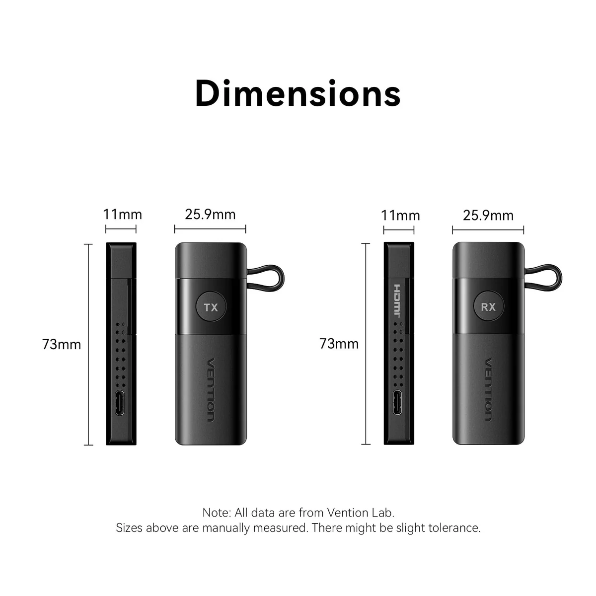 Vention Portable Wireless HDMI Transmitter TX & Receiver RX 1080p/60Hz HD Resolution with 5GHz Wi-Fi Adapter, 50M Signal Transmission, USB C Power Port for Desktop, PC, Computer, Laptop, Camera, Game Console to TV, Monitor and Projector