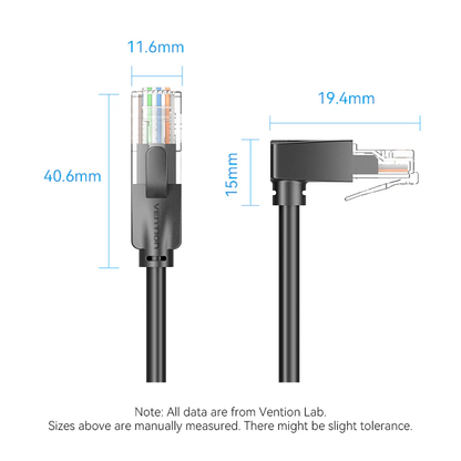 Vention 3-Meters Cat6 UTP 1000Mbps Upward Right Angle RJ45 Full-Speed Ethernet Patch Cable with 250MHz Bandwidth for Computers, Network Devices, PC, Laptops, Wi-Fi Access Point & Router