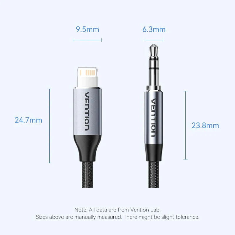Vention 1-Meter L-Type PD Male to 3.5mm Male Jack Audio Cable with DAC Adapter Cotton Braided Aluminum Alloy Type for Laptops, Headphones, Car Stereo, Smartphones & Speakers